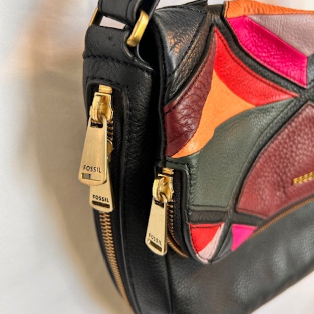 Fossil Leather Patchwork Colorblock Crossbody Bag… - image 3